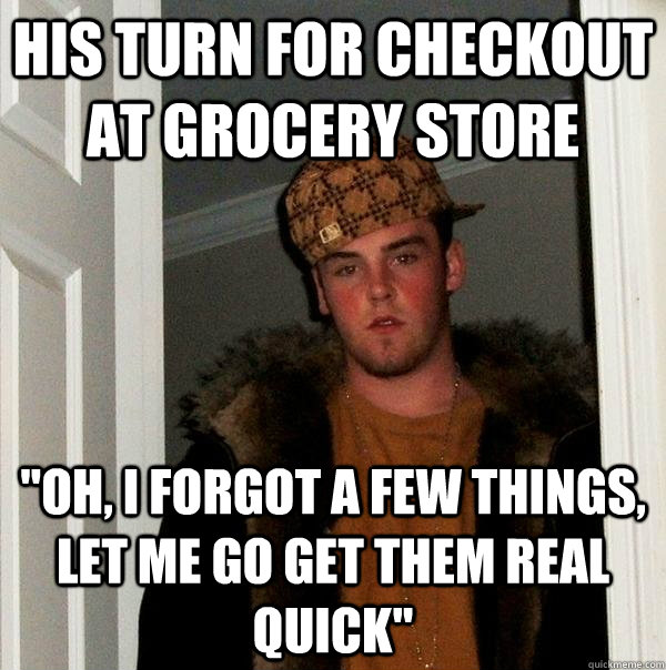 His turn for checkout at grocery store 