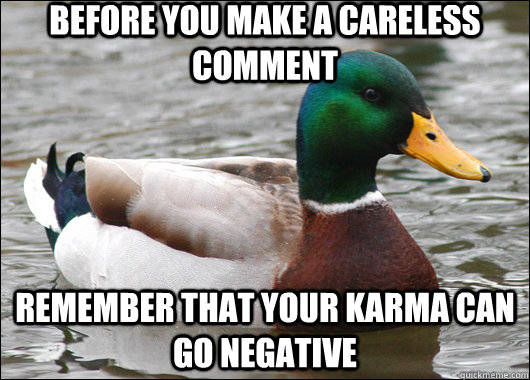 before you make a careless comment remember that your karma can go negative  Actual Advice Mallard