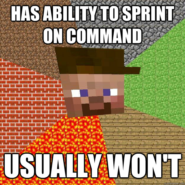 Has ability to sprint on command Usually Won't - Has ability to sprint on command Usually Won't  Scumbag minecraft
