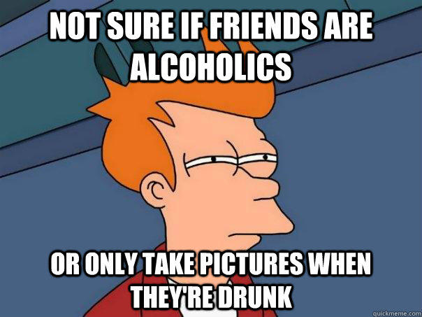 Not sure if friends are alcoholics or only take pictures when they're drunk  Futurama Fry