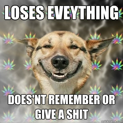 Loses eveything does'nt remember or give a shit  Stoner Dog