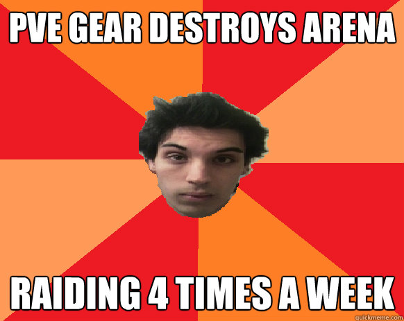 PVE GEAR destroys arena raiding 4 times a week  Idiot WoW player