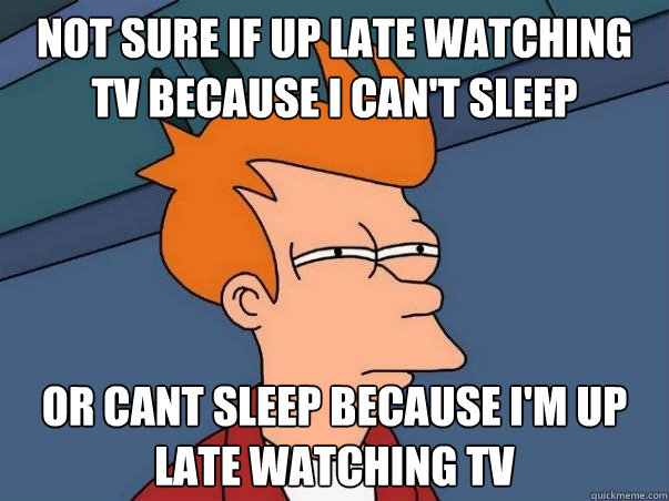 Not sure if up late watching tv because i can't sleep or cant sleep because i'm up late watching tv  Futurama Fry Beyonce