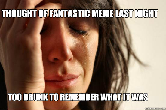 Thought of fantastic meme last night Too drunk to remember what it was  First World Problems