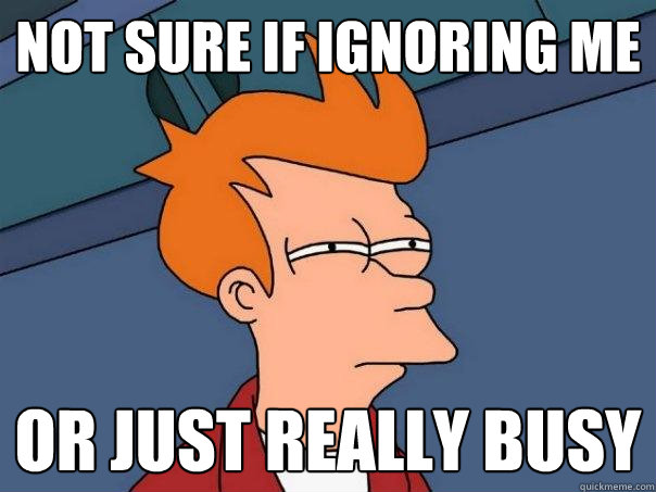 not sure if ignoring me or just really busy  Futurama Fry