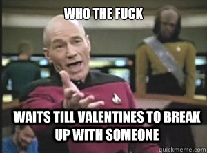 Who the fuck waits till valentines to break up with someone  Annoyed Picard