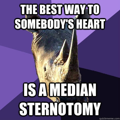 The best way to somebody's heart Is a median sternotomy  Sexually Oblivious Rhino