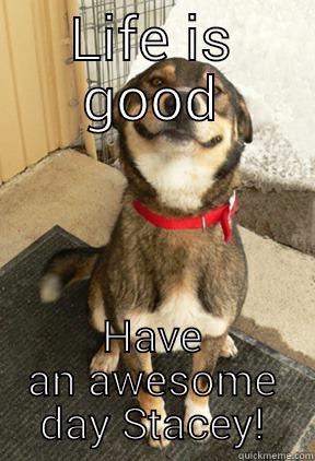 LIFE IS GOOD HAVE AN AWESOME DAY STACEY! Good Dog Greg