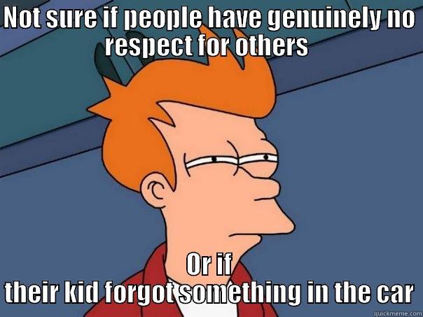 NOT SURE IF PEOPLE HAVE GENUINELY NO RESPECT FOR OTHERS  OR IF THEIR KID FORGOT SOMETHING IN THE CAR Futurama Fry