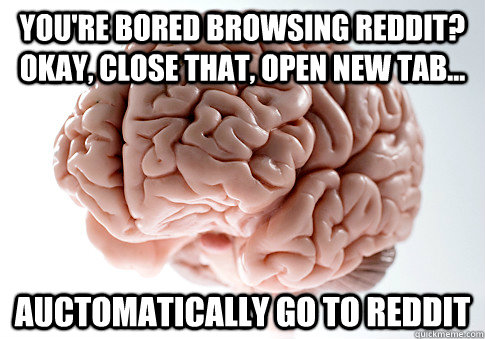 you're bored browsing reddit? okay, close that, open new tab... auctomatically go to reddit  Scumbag Brain