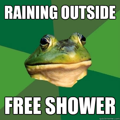 Raining outside free shower  