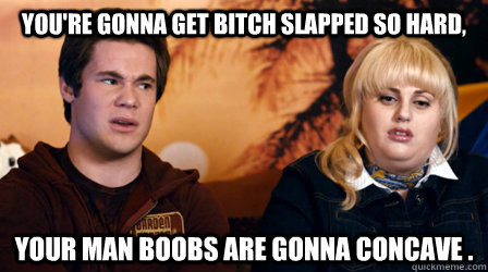 You're gonna get Bitch slapped so hard, your man boobs are gonna concave . - You're gonna get Bitch slapped so hard, your man boobs are gonna concave .  Rebel Wilson