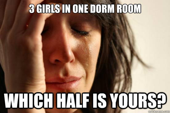 3 girls in one dorm room Which half is yours?  First World Problems