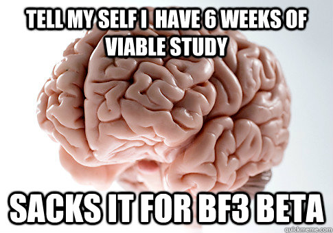 Tell my self i  have 6 weeks of viable study  sacks it for BF3 Beta  Scumbag Brain