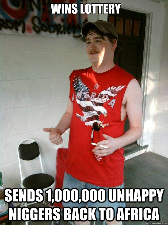 wins lottery sends 1,000,000 unhappy niggers back to Africa  Redneck Randal