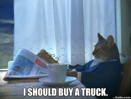  I should buy a truck. -  I should buy a truck.  Contemplative Breakfast Cat