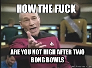 how the fuck are you not high after two bong bowls - how the fuck are you not high after two bong bowls  Annoyed Picard