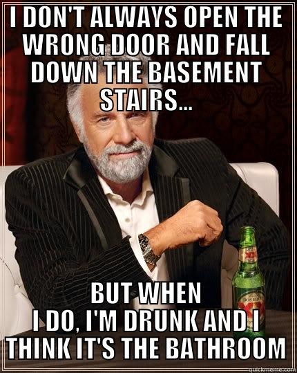 I DON'T ALWAYS OPEN THE WRONG DOOR AND FALL DOWN THE BASEMENT STAIRS... BUT WHEN I DO, I'M DRUNK AND I THINK IT'S THE BATHROOM The Most Interesting Man In The World