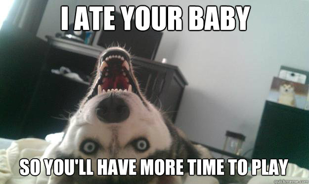 I ATE YOUR BABY SO YOU'LL HAVE MORE TIME TO PLAY - I ATE YOUR BABY SO YOU'LL HAVE MORE TIME TO PLAY  Over Obsessive Dog