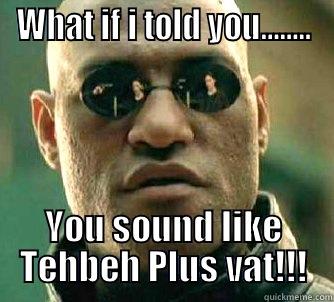 WHAT IF I TOLD YOU........ YOU SOUND LIKE TEHBEH PLUS VAT!!! Matrix Morpheus