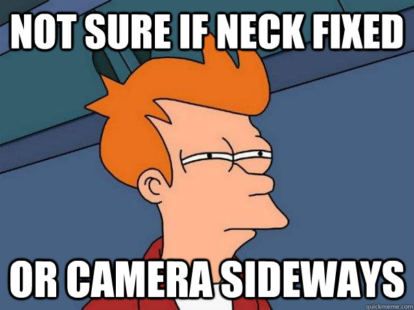 Not sure if neck fixed Or camera sideways  - Not sure if neck fixed Or camera sideways   Futurama Fry