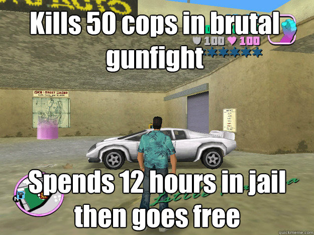Kills 50 cops in brutal gunfight Spends 12 hours in jail then goes free  GTA LOGIC