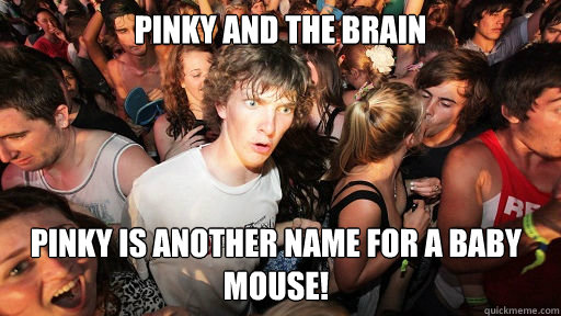 Pinky and the Brain Pinky is another name for a baby mouse!  Sudden Clarity Clarence