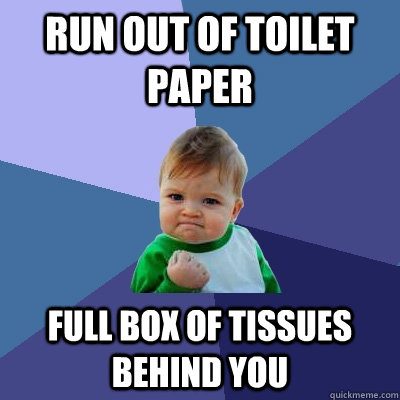 Run out of toilet paper full box of tissues behind you  Success Kid