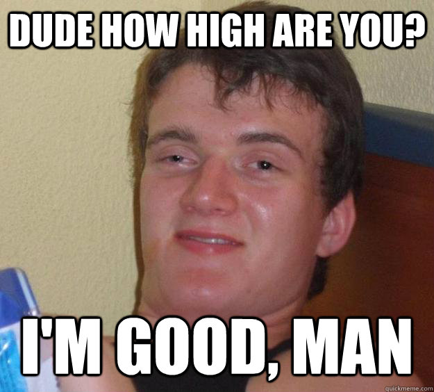 dude how high are you? i'm good, man  10 Guy