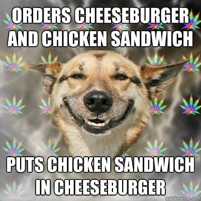 Orders cheeseburger and chicken sandwich  puts chicken sandwich in cheeseburger  Stoner Dog
