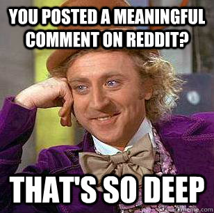 You posted a meaningful comment on Reddit? That's so deep  - You posted a meaningful comment on Reddit? That's so deep   Condescending Wonka