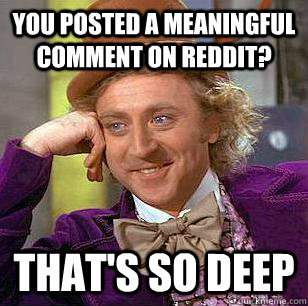 You posted a meaningful comment on Reddit? That's so deep   Condescending Wonka