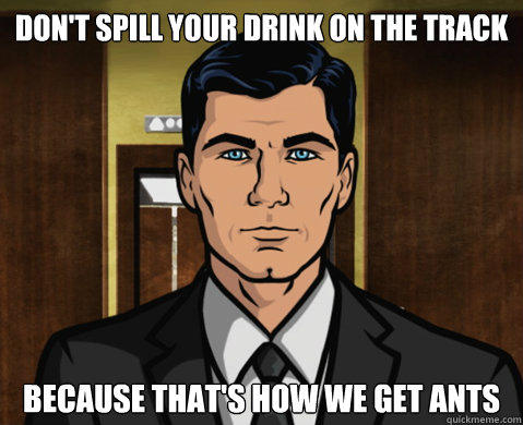 don't spill your drink on the track because that's how we get ants - don't spill your drink on the track because that's how we get ants  Advice Archer