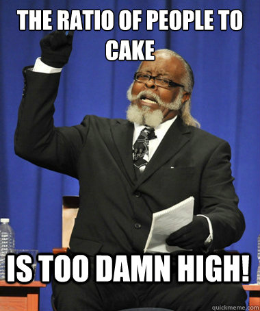 The ratio of people to cake  is too damn high!  The Rent Is Too Damn High