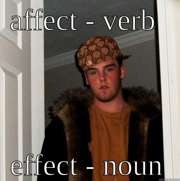 Scumbag Steve doesn't know the difference between affect and effect. - AFFECT - VERB  EFFECT - NOUN Scumbag Steve