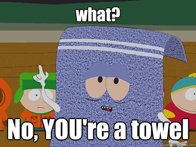 what? No, YOU're a towel - what? No, YOU're a towel  Towlie
