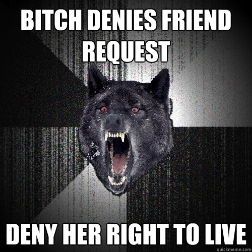 Bitch denies friend request Deny her right to live  Insanity Wolf