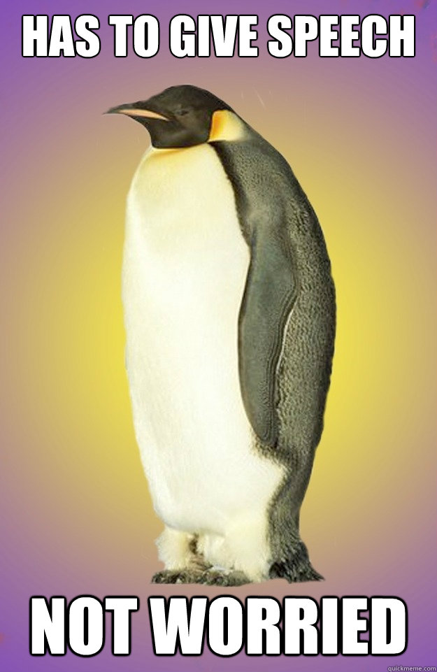 has to give speech not worried - has to give speech not worried  socially confident penguin