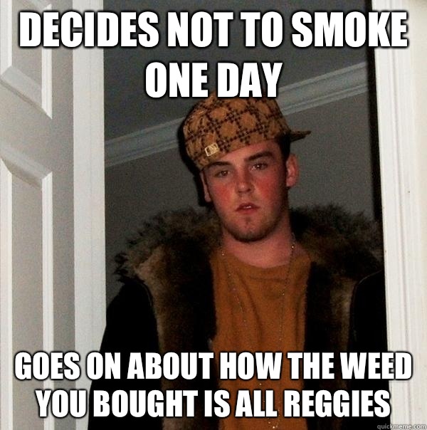 Decides not to smoke one day Goes on about how the weed you bought is all reggies  Scumbag Steve