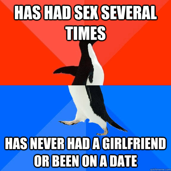 Has had sex several times Has never had a Girlfriend or been on a date  Socially Awesome Awkward Penguin