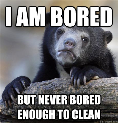 I am bored But never bored enough to clean  Confession Bear