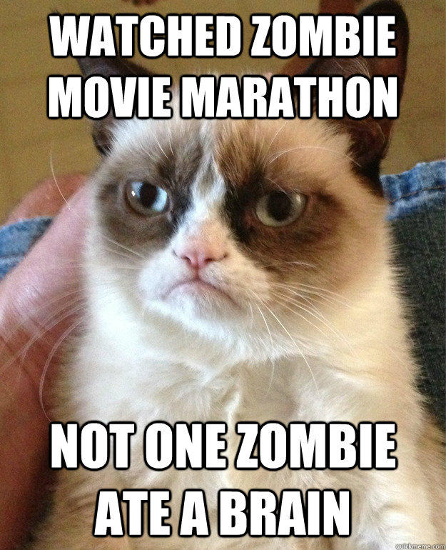 Watched zombie movie marathon not one zombie ate a brain  Grumpy Cat