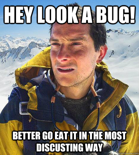 hey look a bug! better go eat it in the most discusting way  Bear Grylls