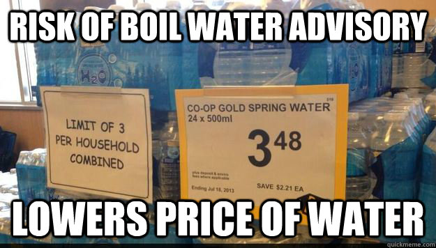 Risk of boil water advisory Lowers Price of water - Risk of boil water advisory Lowers Price of water  Misc