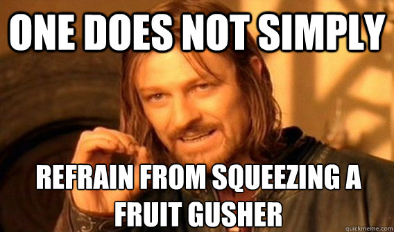 ONE DOES NOT SIMPLY REFRAIN FROM SQUEEZING A FRUIT GUSHER  One Does Not Simply
