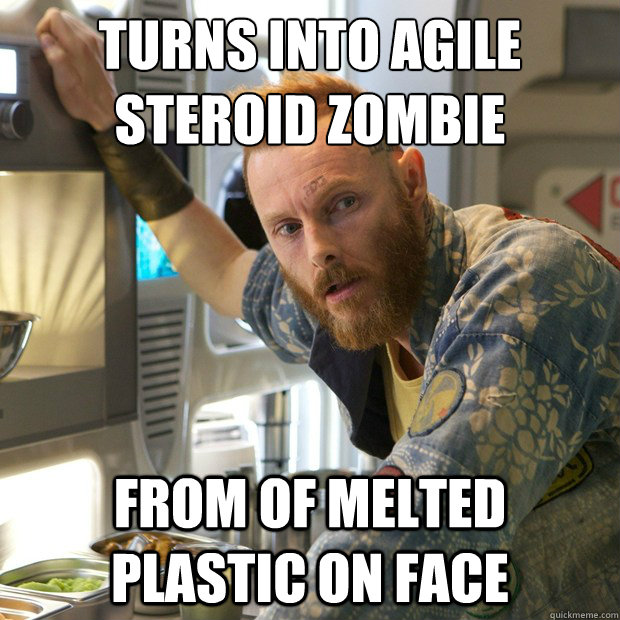 TURNS INTO AGILE STEROID ZOMBIE FROM OF MELTED PLASTIC ON FACE - TURNS INTO AGILE STEROID ZOMBIE FROM OF MELTED PLASTIC ON FACE  Prometheus - geologist