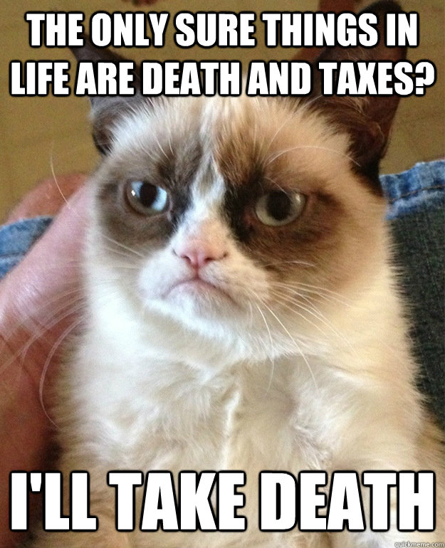 The Only Sure Things In Life Are Death And Taxes? I'll Take Death  grumpycat