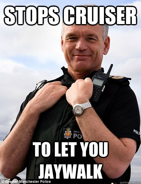 Stops cruiser to let you jaywalk - Stops cruiser to let you jaywalk  Good Guy Boston Cop