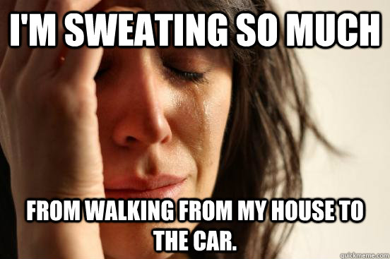 I'm sweating so much from walking from my house to the car. - I'm sweating so much from walking from my house to the car.  First World Problems