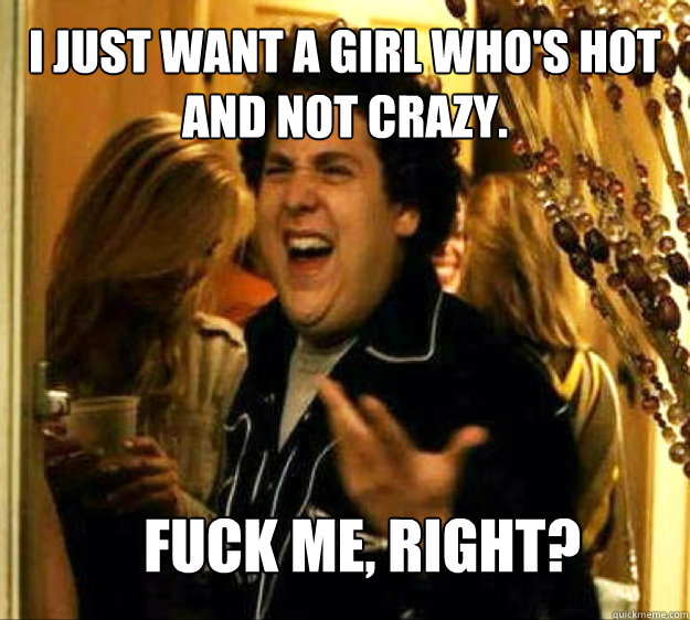 I just want a girl who's hot and not crazy. FUCK ME, RIGHT?  Seth from Superbad